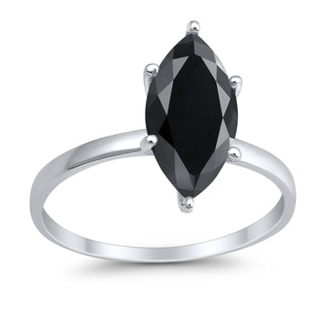 Solitaire Wedding Ring Marquise Simulated Black CZ 925 Sterling Silver